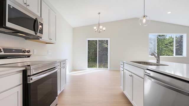 kitchen featuring plenty of natural light, light hardwood / wood-style floors, white cabinetry, and appliances with stainless steel finishes