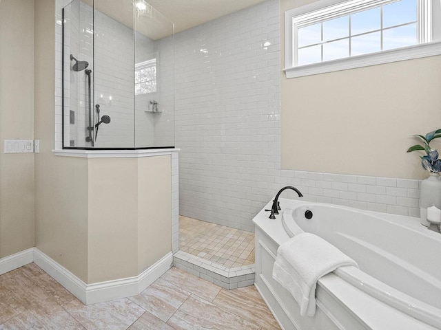 bathroom with plus walk in shower