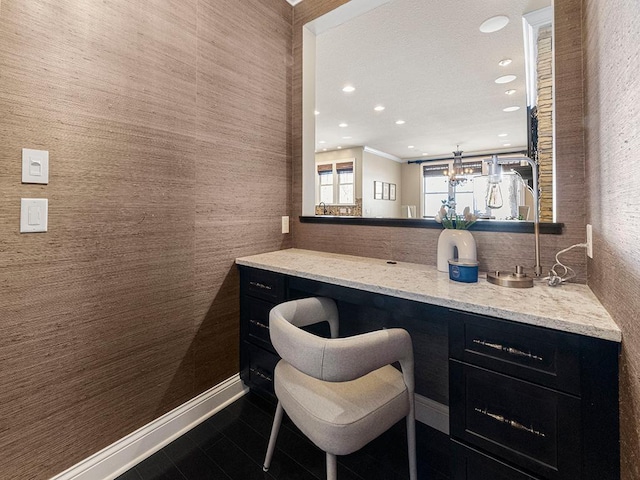 bathroom featuring tile patterned floors and backsplash