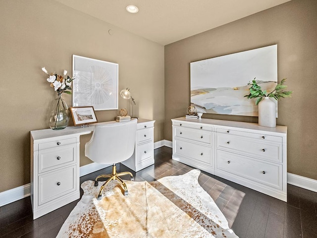 home office featuring dark wood-type flooring