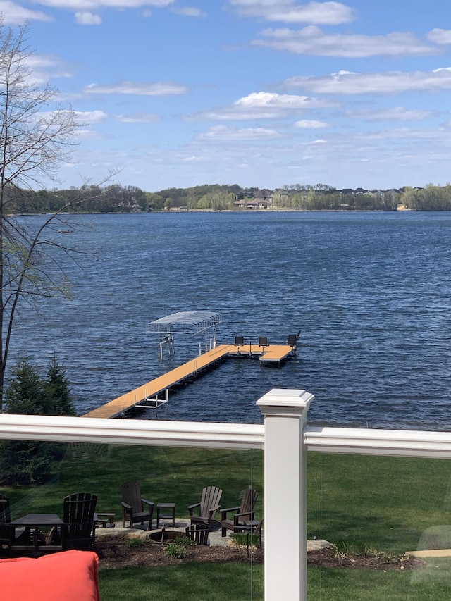 view of dock with a water view