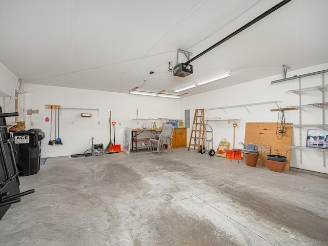 garage featuring a garage door opener and electric panel