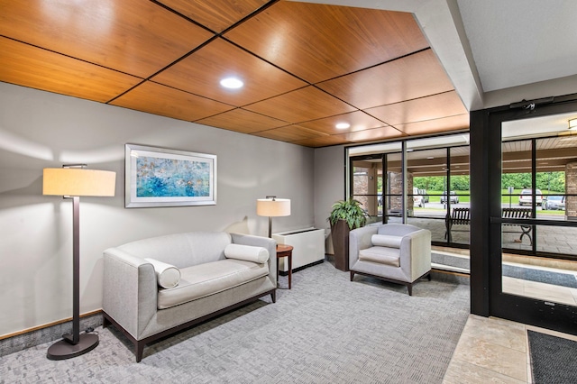 interior space featuring wood ceiling