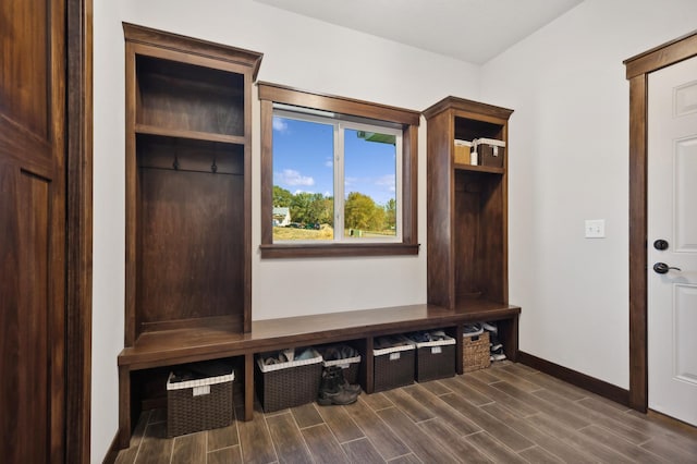 mudroom with dark hardwood / wood-style flooring