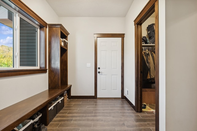 mudroom featuring dark hardwood / wood-style floors