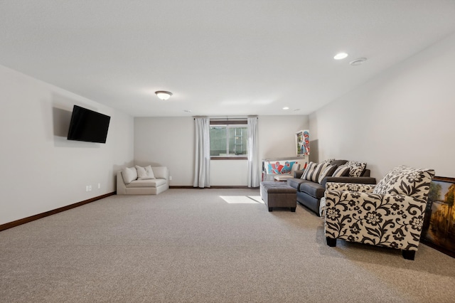 living room featuring light colored carpet