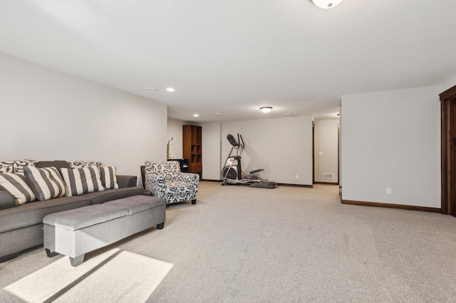 living room featuring light colored carpet