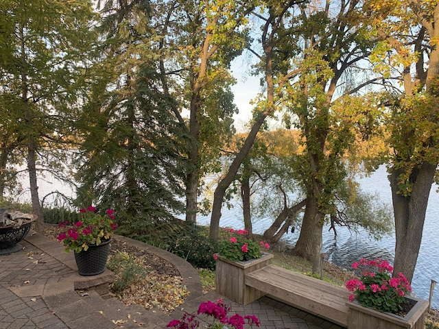1516 Bay Oaks Dr, Albert Lea, MN 56007 - view of yard with a patio area, an outdoor fire pit, and a water view