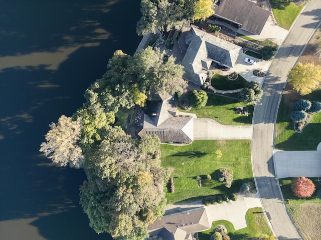 aerial view with a water view