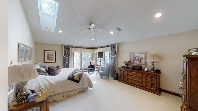 1516 Bay Oaks Dr, Albert Lea, MN 56007 - carpeted bedroom with a skylight, recessed lighting, vaulted ceiling, and a ceiling fan