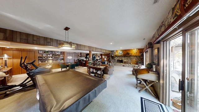 1516 Bay Oaks Dr, Albert Lea, MN 56007 - rec room featuring wood walls, carpet, and billiards
