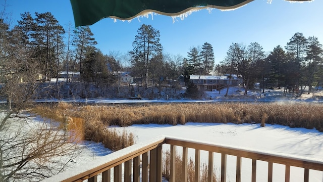 view of yard layered in snow