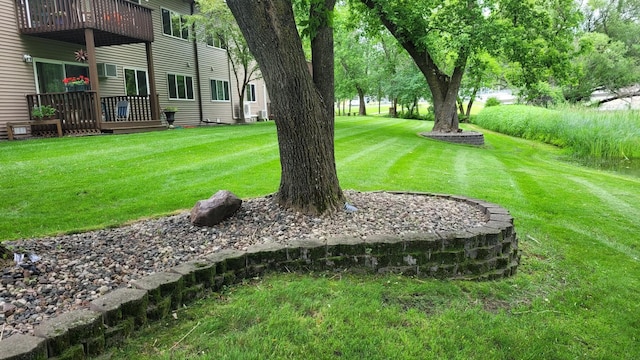 view of yard featuring a wooden deck