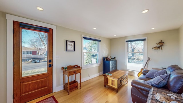 living room with light hardwood / wood-style floors