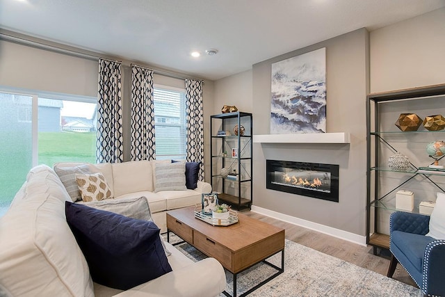 living room with light hardwood / wood-style floors