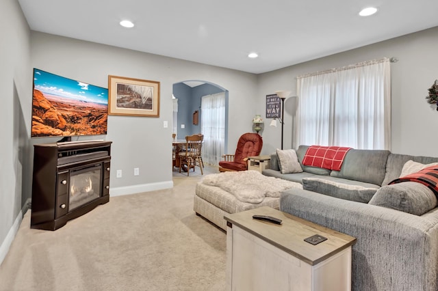 living room with light carpet