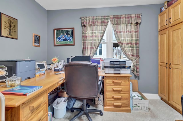 office area featuring light colored carpet