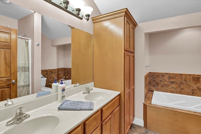 bathroom featuring a bath, vanity, and toilet