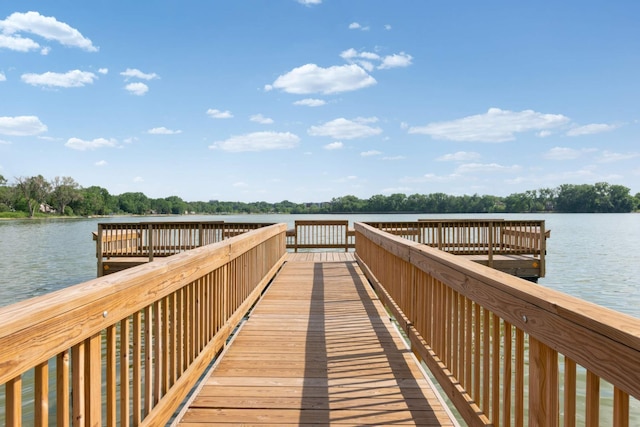 view of dock with a water view