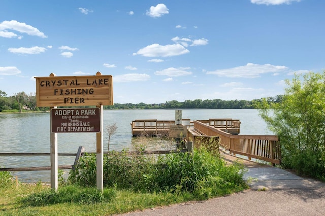 view of dock with a water view