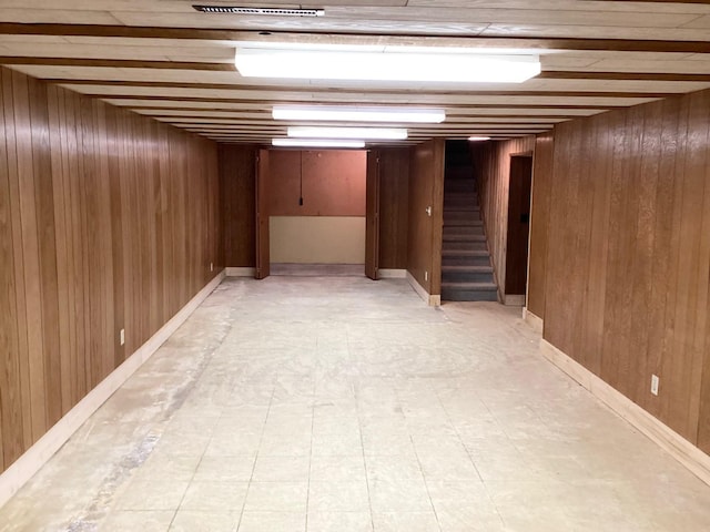 basement with wood walls