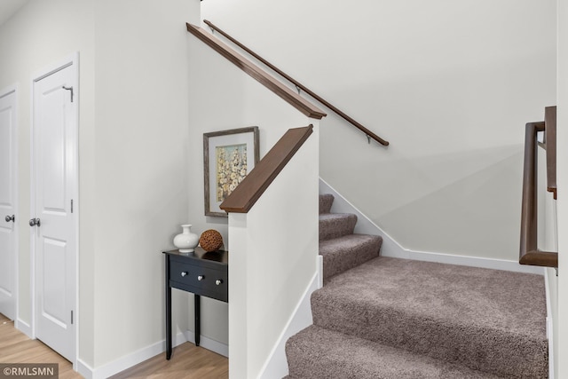 stairway with wood-type flooring