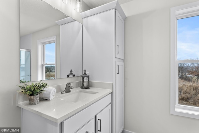 bathroom featuring plenty of natural light and vanity