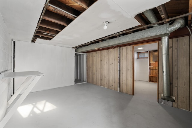 basement with wooden walls