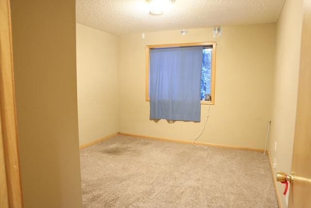 unfurnished room featuring light carpet, baseboards, and a textured ceiling