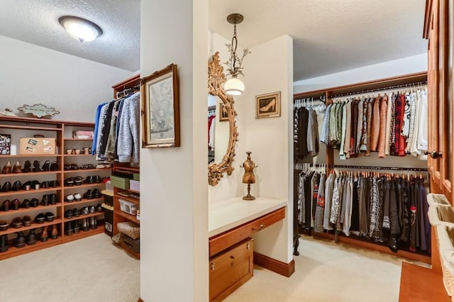 spacious closet with light carpet