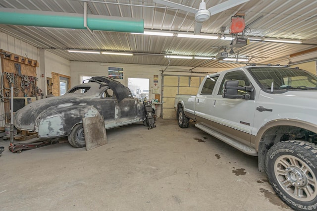 garage with a garage door opener