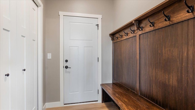 mudroom featuring light wood-type flooring