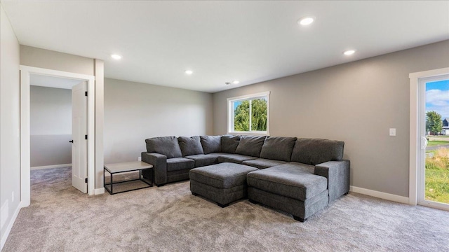 living room with light carpet