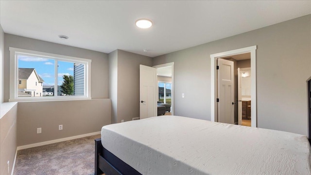 bedroom featuring carpet floors and connected bathroom