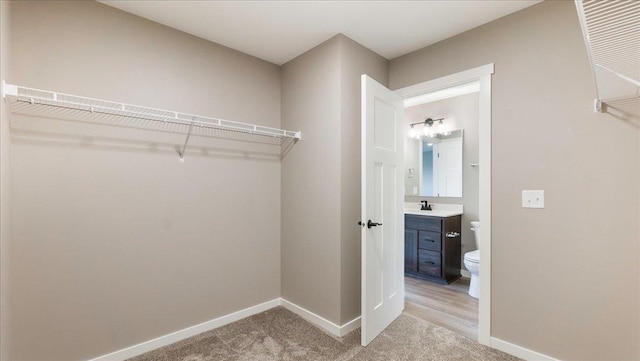 walk in closet featuring hardwood / wood-style flooring and sink