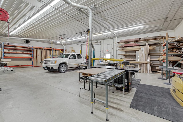 garage featuring a workshop area