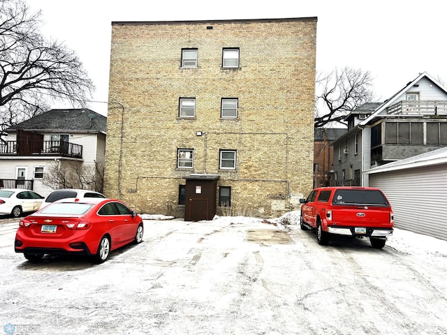 view of snow covered building