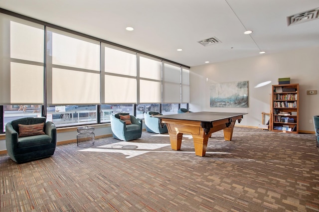 playroom featuring carpet floors and pool table