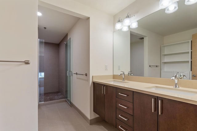 bathroom with vanity and walk in shower