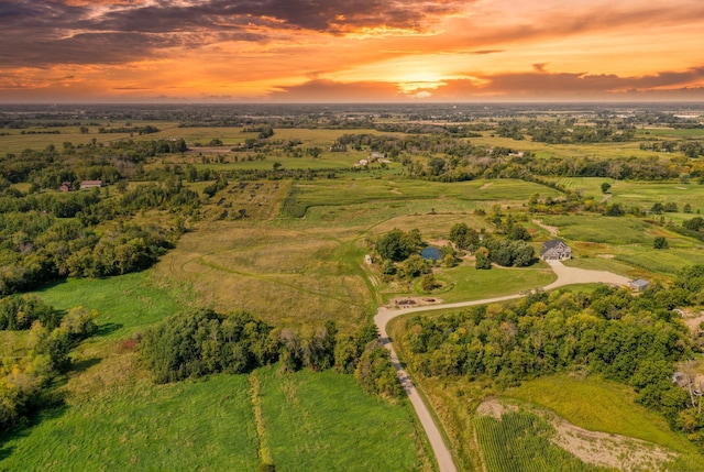 view of aerial view at dusk