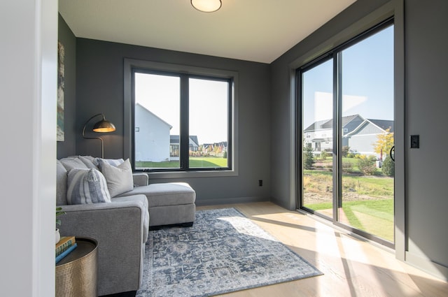 living room with a healthy amount of sunlight and light wood-type flooring