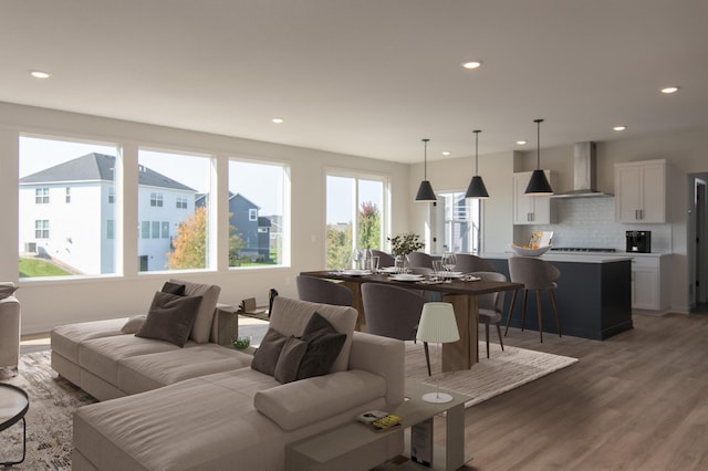 living room with dark wood-type flooring