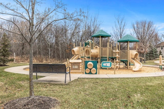 view of jungle gym with a yard