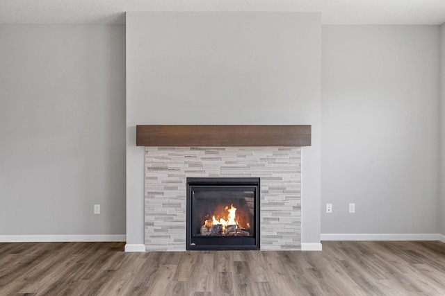 interior details featuring hardwood / wood-style floors and a fireplace