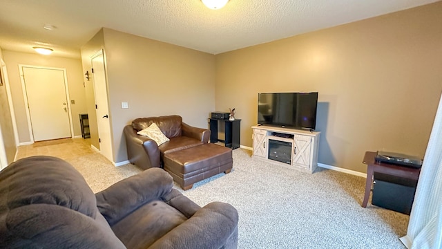 living room featuring light carpet