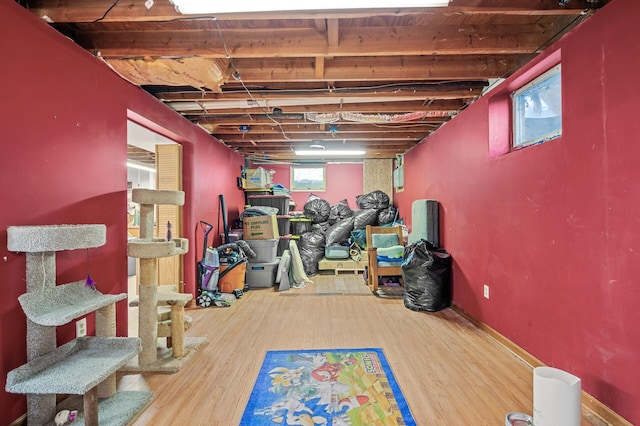 basement featuring hardwood / wood-style floors