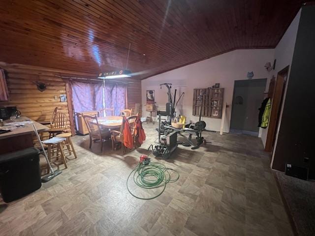 misc room with lofted ceiling and wood ceiling