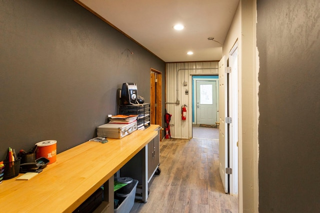 hallway featuring dark hardwood / wood-style flooring