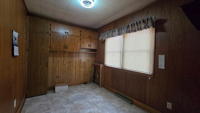 spare room with wooden walls