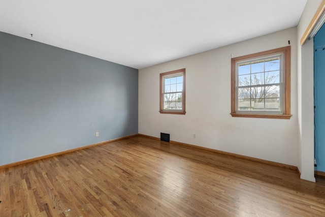 spare room with light wood-type flooring and plenty of natural light